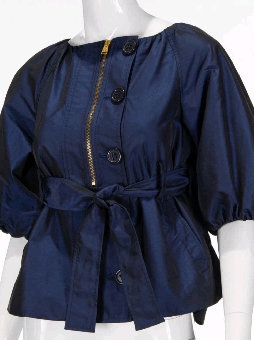 BCBGMaxAzria Navy Puff-Sleeve Belted Trench Jacket